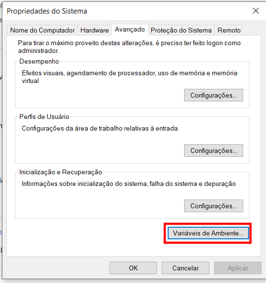 Editando as Variáveis de Ambiente - Passo 1