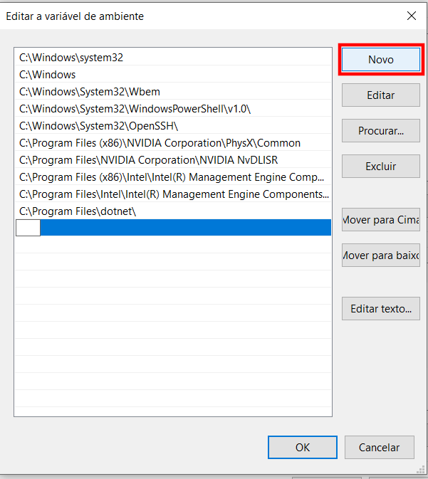 Editando a Variável de Ambiente Path do Windows 10