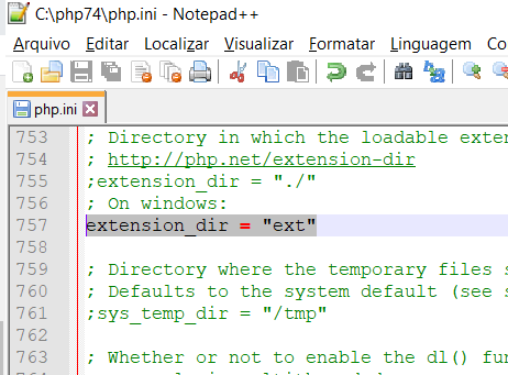 PHP 7.4 Extension Dir Configuração no Windows 10