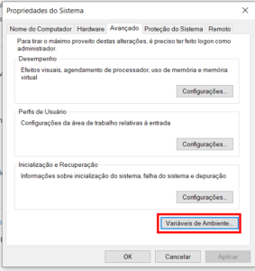 Editando as Variáveis de Ambiente - Passo 1
